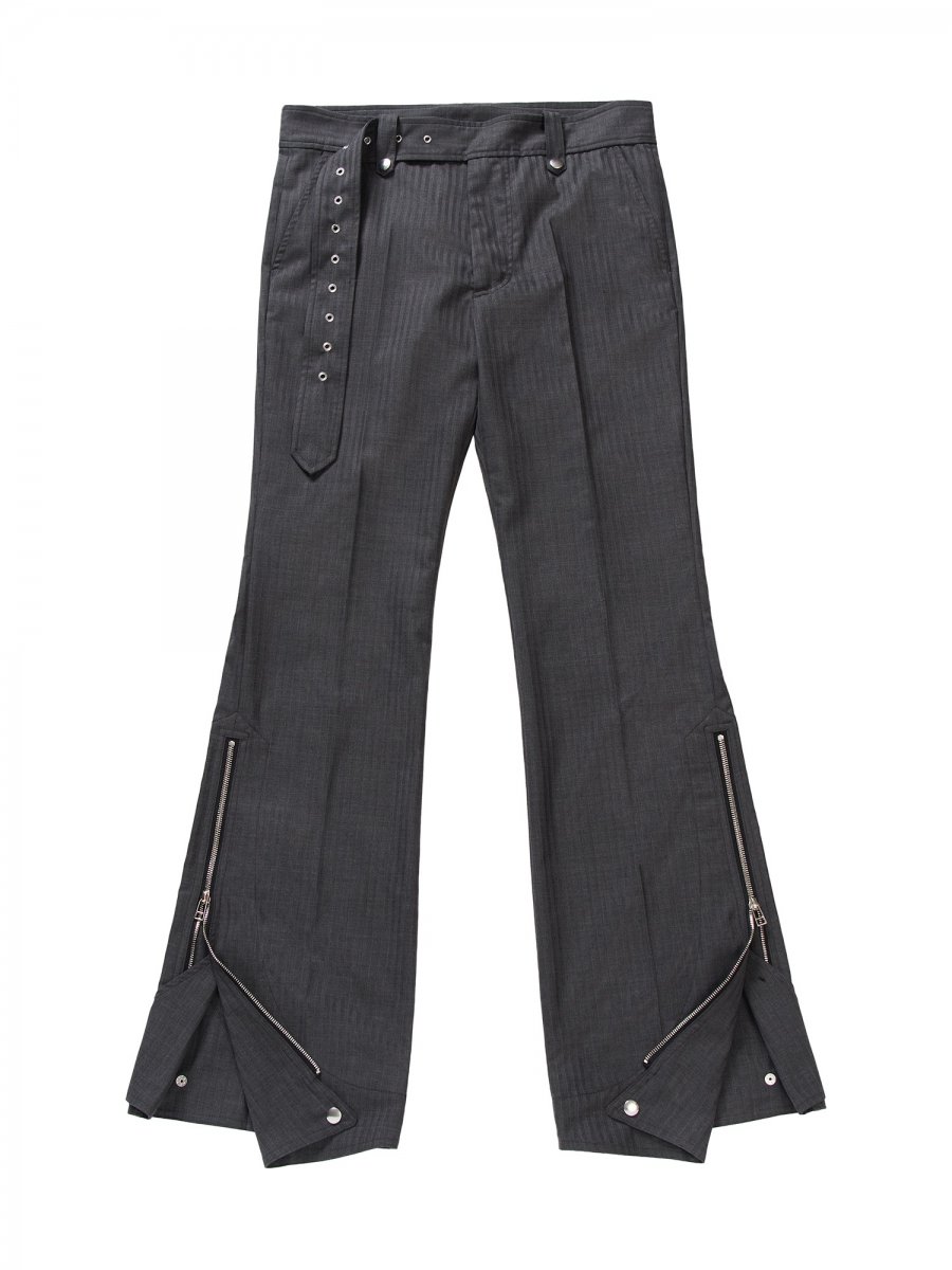 YUKI HASHIMOTO  RIDERS DETAIL FLARED TROUSERS(GRAY STRIPE)<img class='new_mark_img2' src='https://img.shop-pro.jp/img/new/icons15.gif' style='border:none;display:inline;margin:0px;padding:0px;width:auto;' />