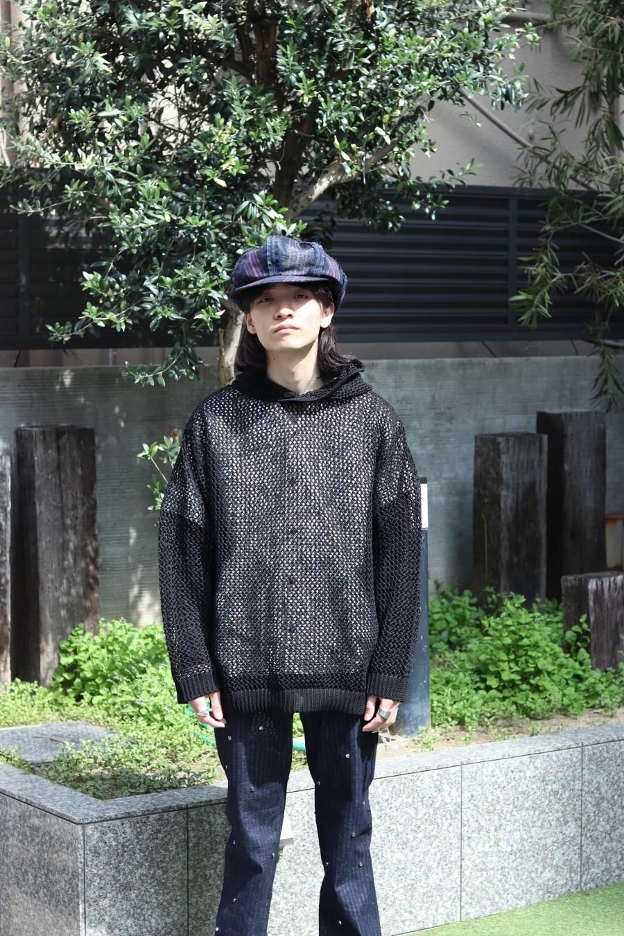 JOHN MASON SMITH（ジョンメイソンスミス）MESH KNIT HOODIE BLACKの 