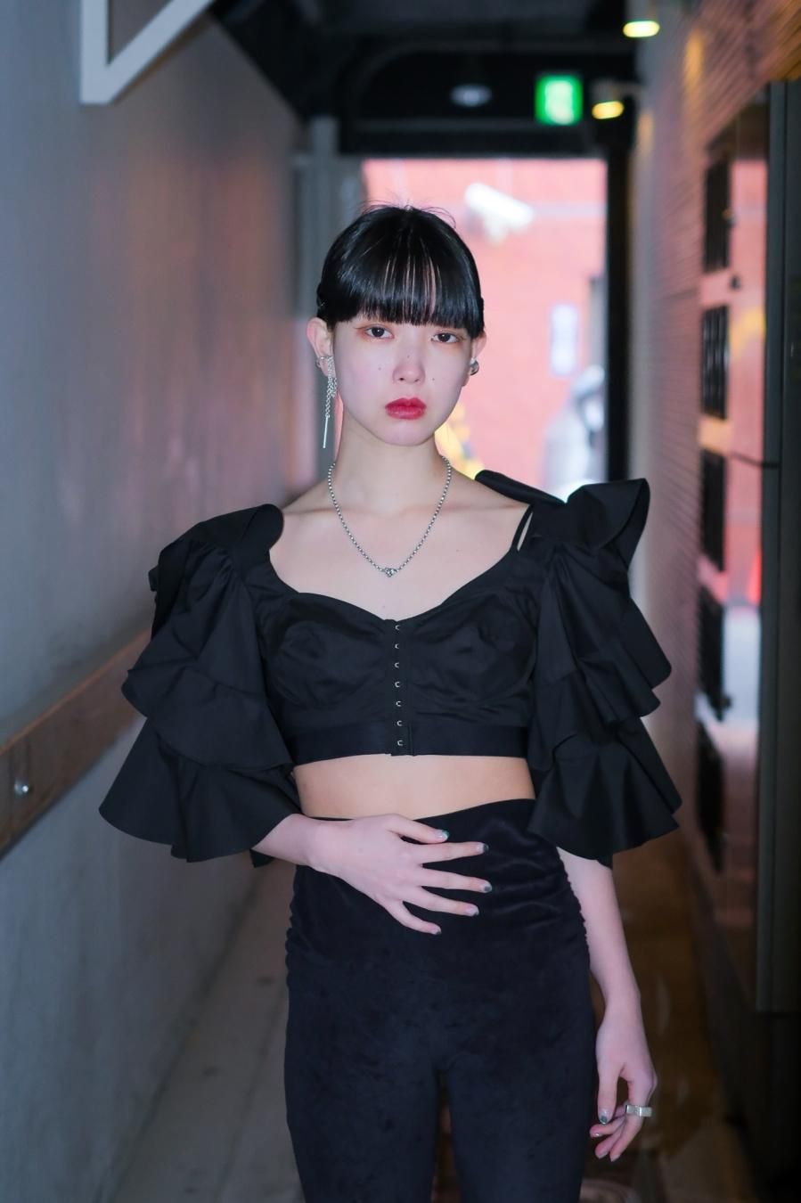 FETICO RUFFLED SLEEVE BUSTIER TOP ブラック新品-