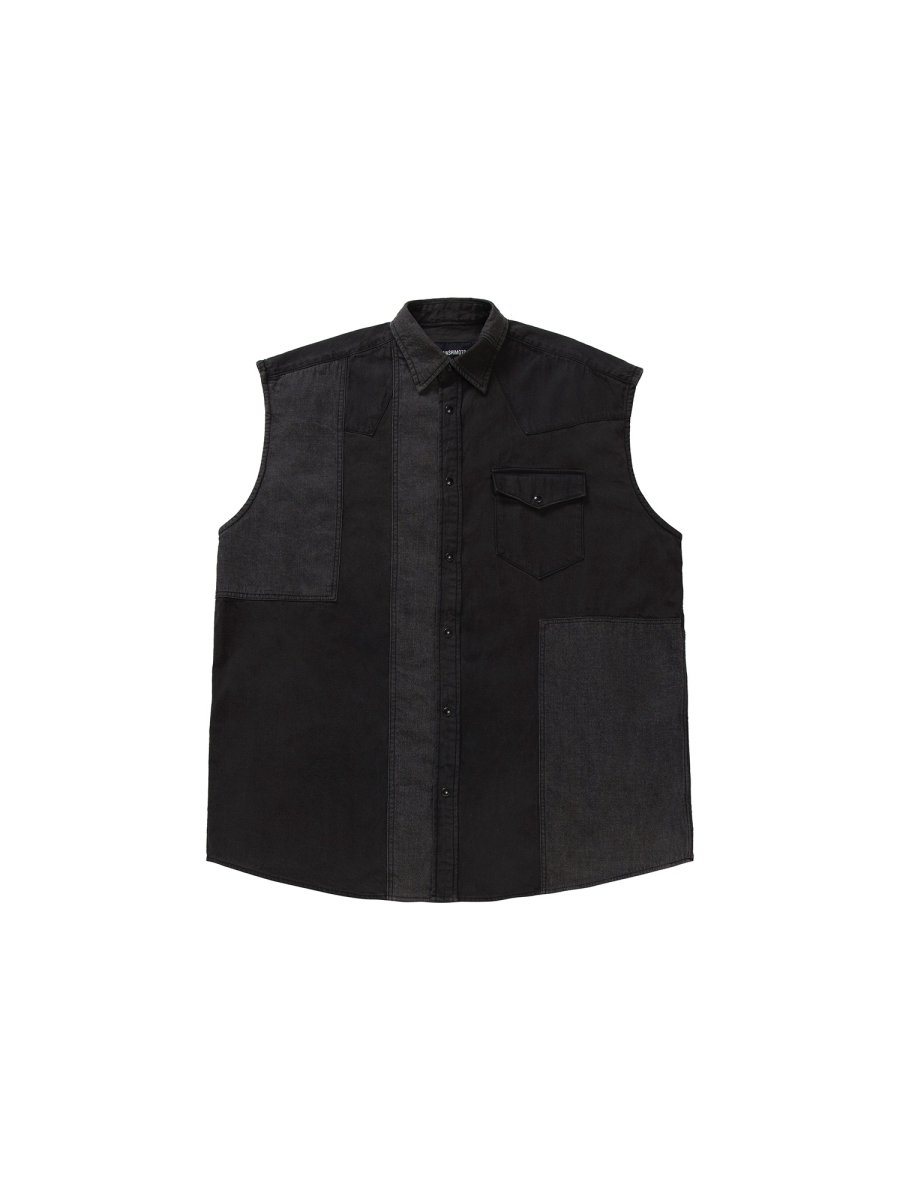 YUKI HASHIMOTO（ユウキ ハシモト）のPATCHWORK SLEEVELESS DENIM SHIRTS BLACKの通販サイト-大阪  堀江 PALETTE art alive（パレットアートアライヴ）-