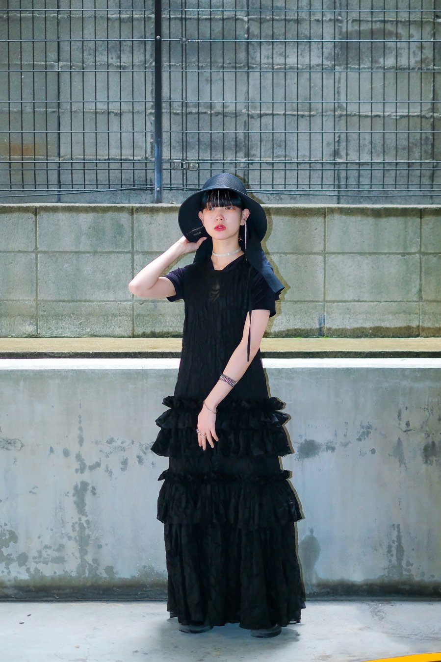 BELPER（ベルパー）のGATHERED RIPPLE DRESS BLACK（ワンピース）の