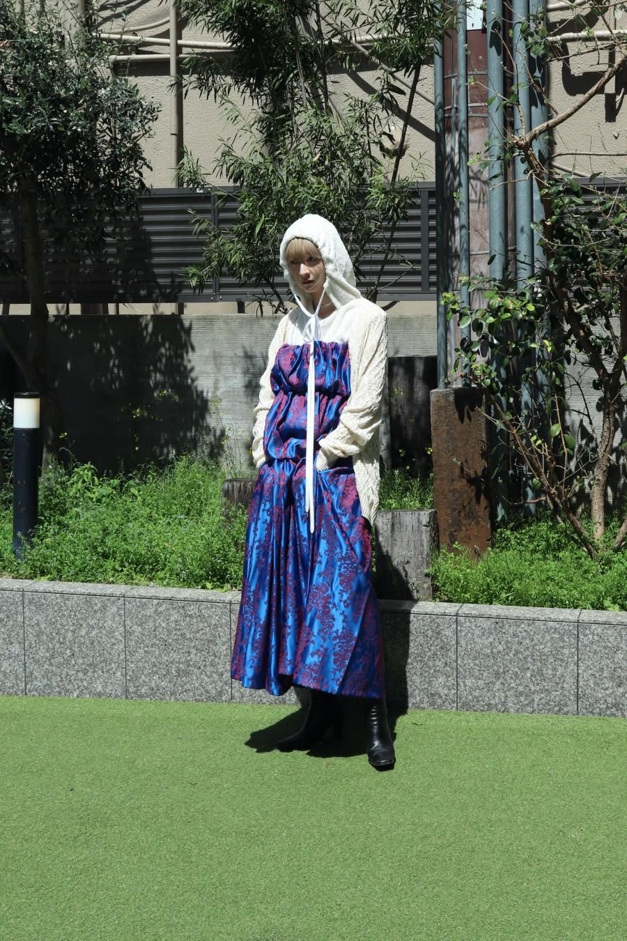 BELPER（ベルパー）のIKUKURU JACQUARD DRESS BLUE RED（ワンピース