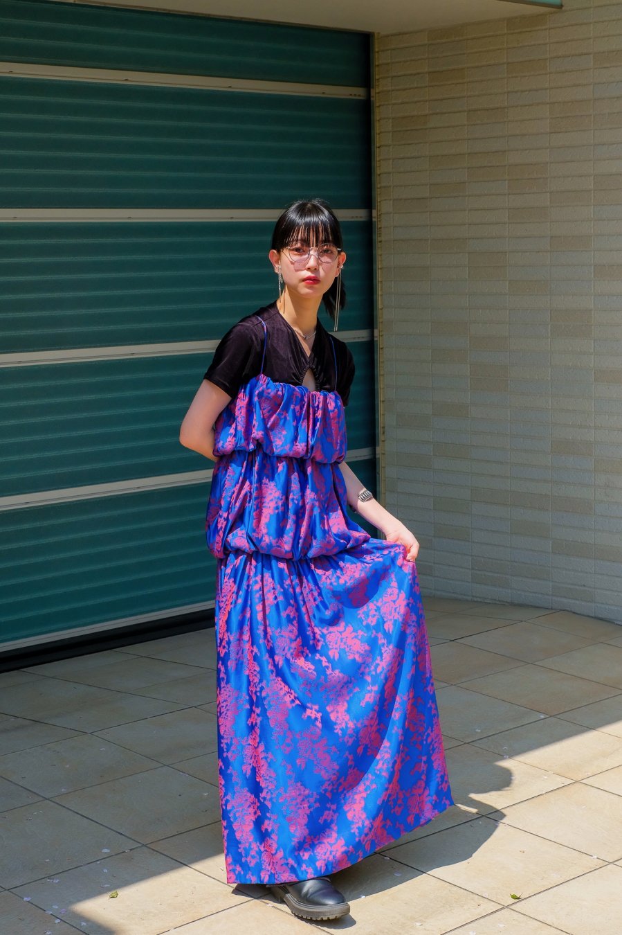 BELPER（ベルパー）のIKUKURU JACQUARD DRESS BLUE RED（ワンピース