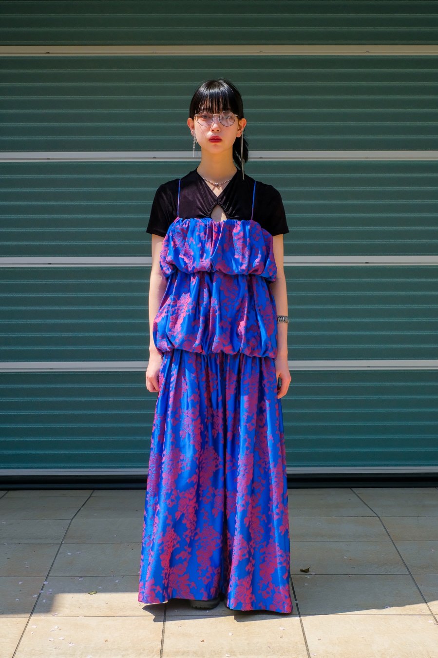 BELPER（ベルパー）のIKUKURU JACQUARD DRESS BLUE RED（ワンピース