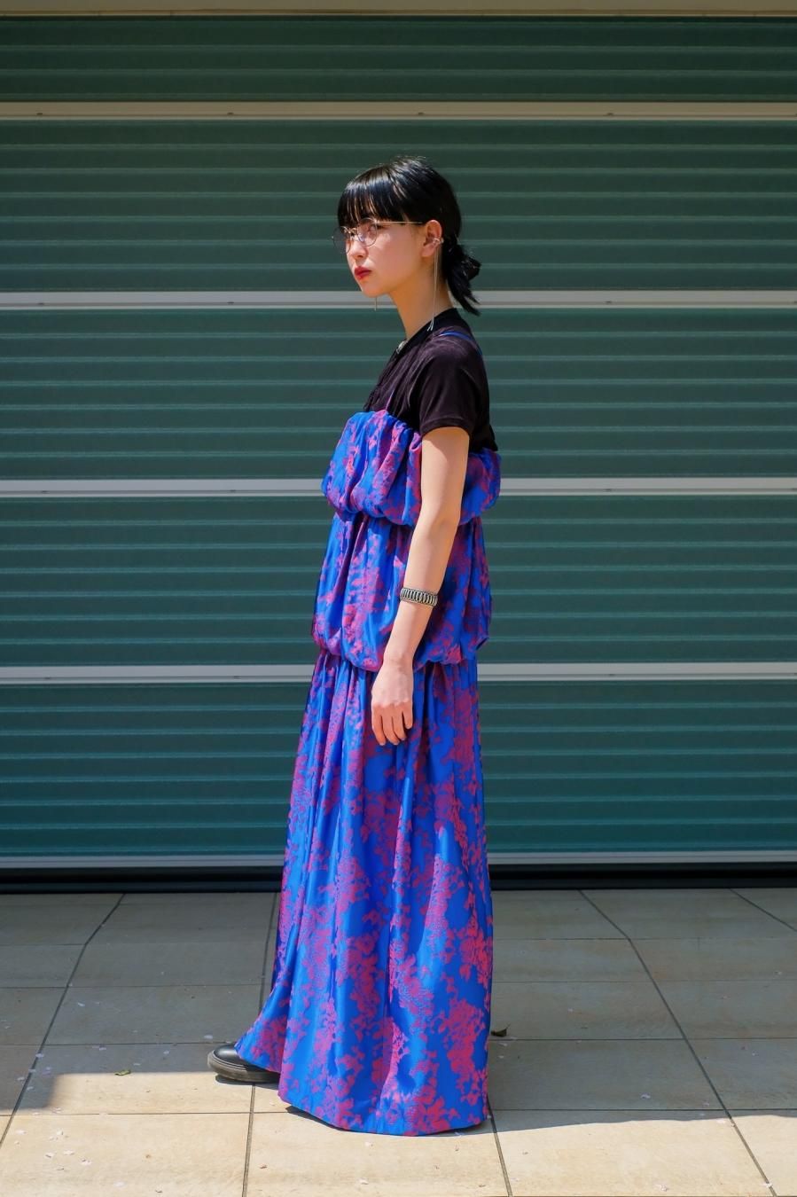 BELPER（ベルパー）のIKUKURU JACQUARD DRESS BLUE RED（ワンピース