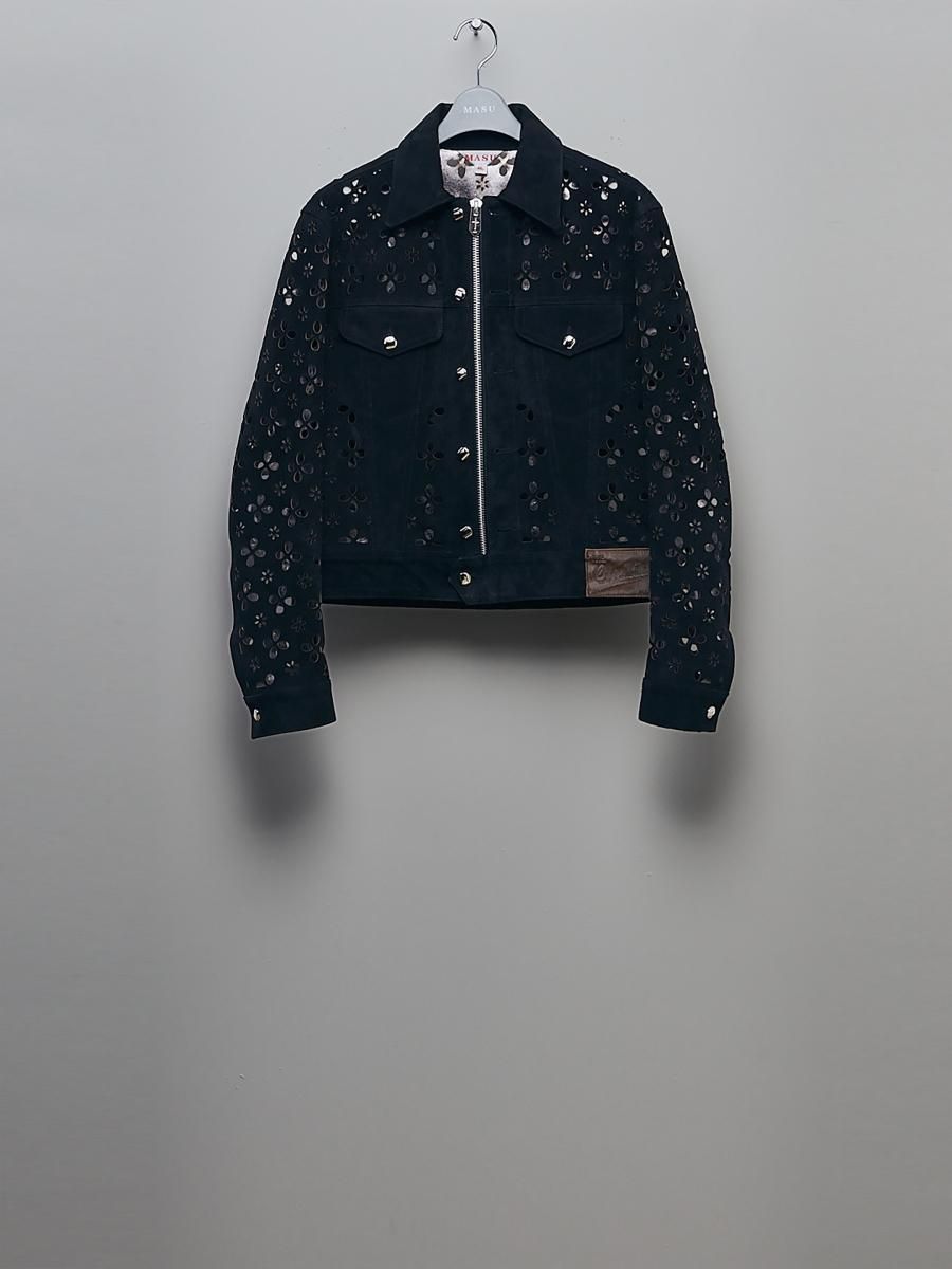 MASU（エムエーエスユー）のFLOWER-CUT LEATHER TRUCKER JACKET BLACK 