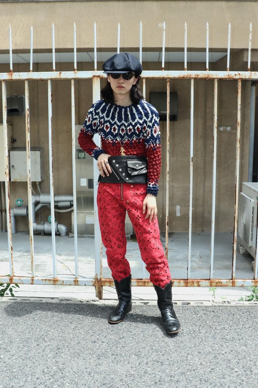 MASU（エムエーエスユー）のFLOWER-CUT LEATHER PANTS REDの通販サイト ...