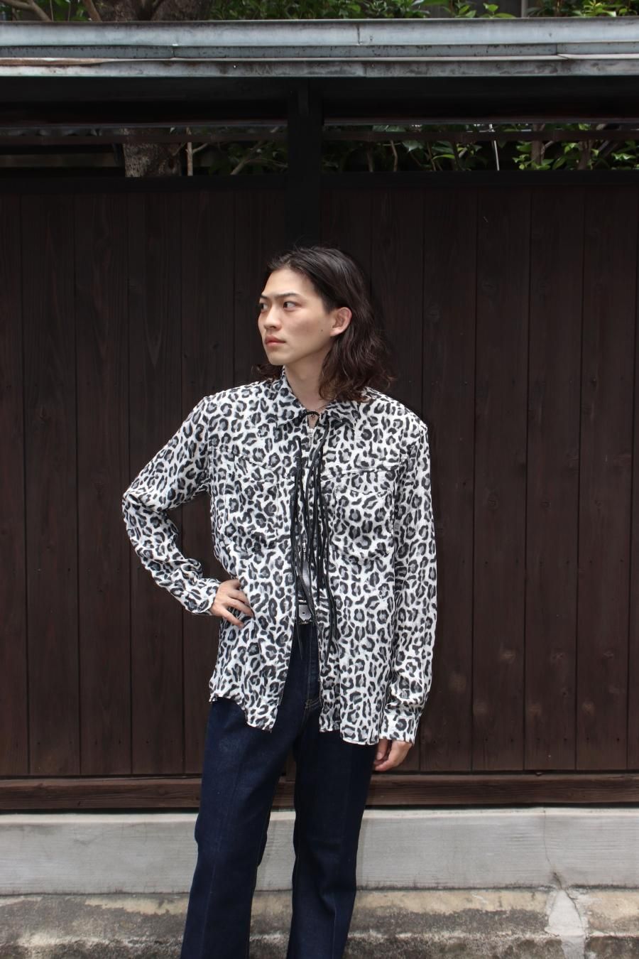 MASU 22aw ZIP-UP LEOPARD SILK SHIRT