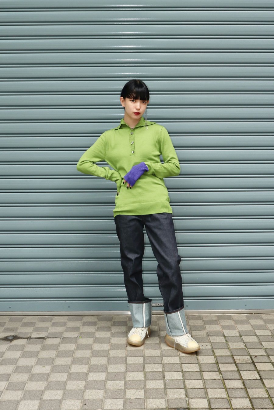 BELPER（ベルパー）のWOOL KNIT TOP GREEN PURPLE（ニット）の通販