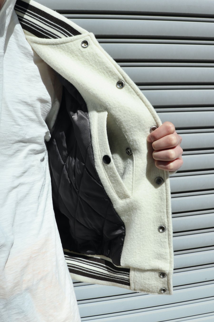 SUGARHILL（シュガーヒル）のGILL LEATHER STADIUM JACKET CREAM WHITE X BLACK  GILLの通販サイト-大阪 堀江 PALETTE art alive（パレットアートアライヴ）-