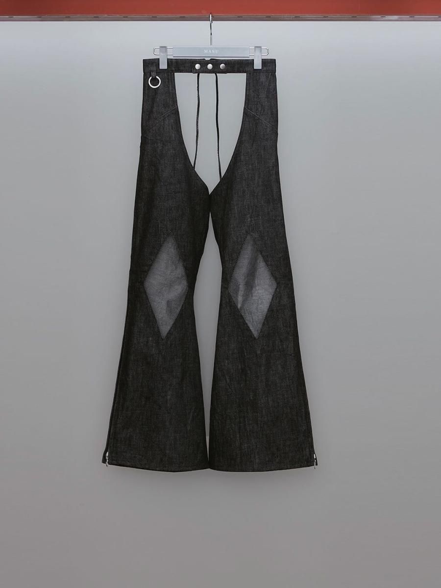 MASU 23ss DENIM CHAPS BLACK | www.talentchek.com