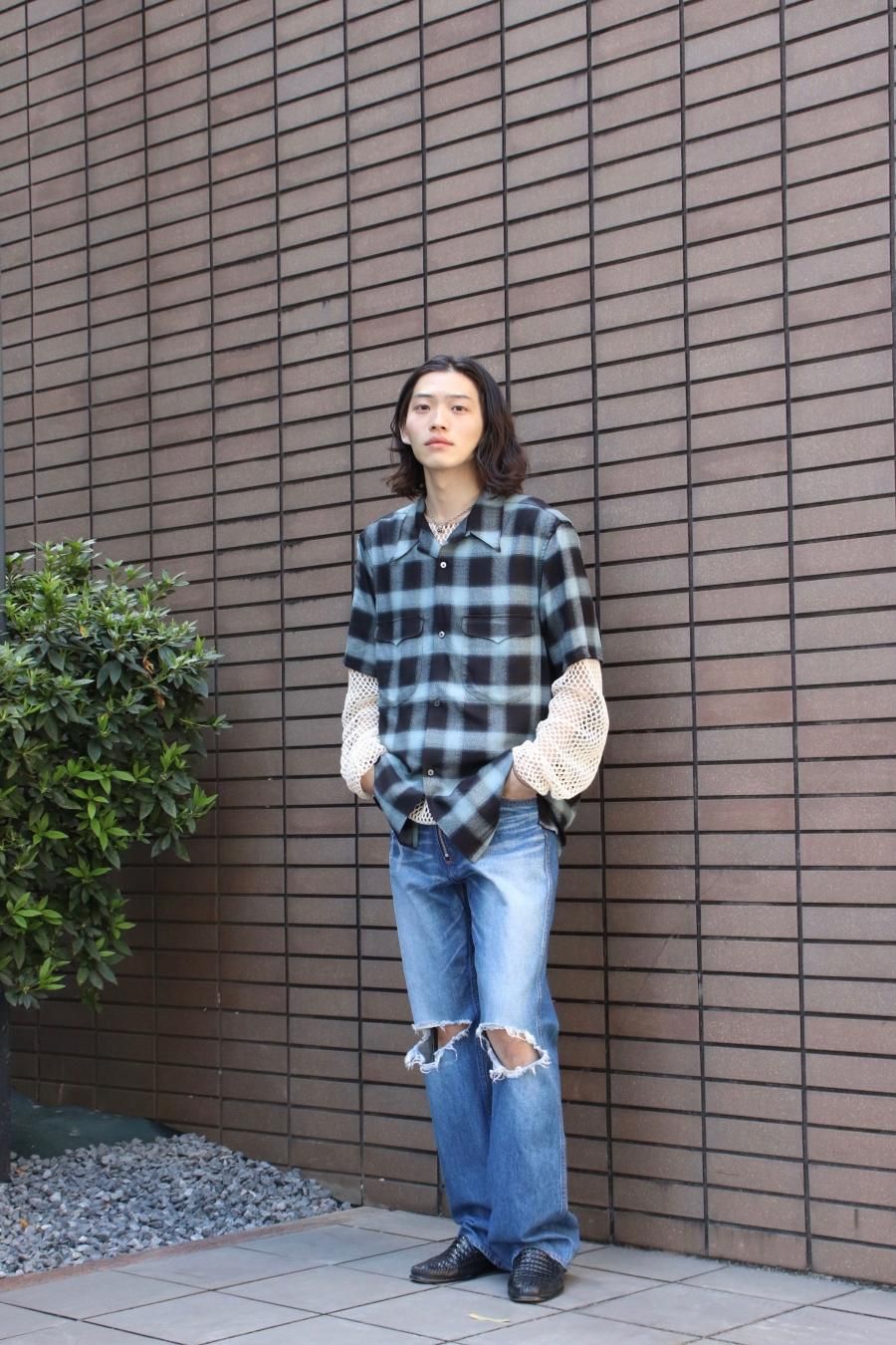 トップス SUGARHILL OMBRE PLAID HALF SLEEVE BLOUSE SUGARHILL [ OMBRE PLAID HALF SLEEVE BLOUSE ] TURQUOISE BLUE