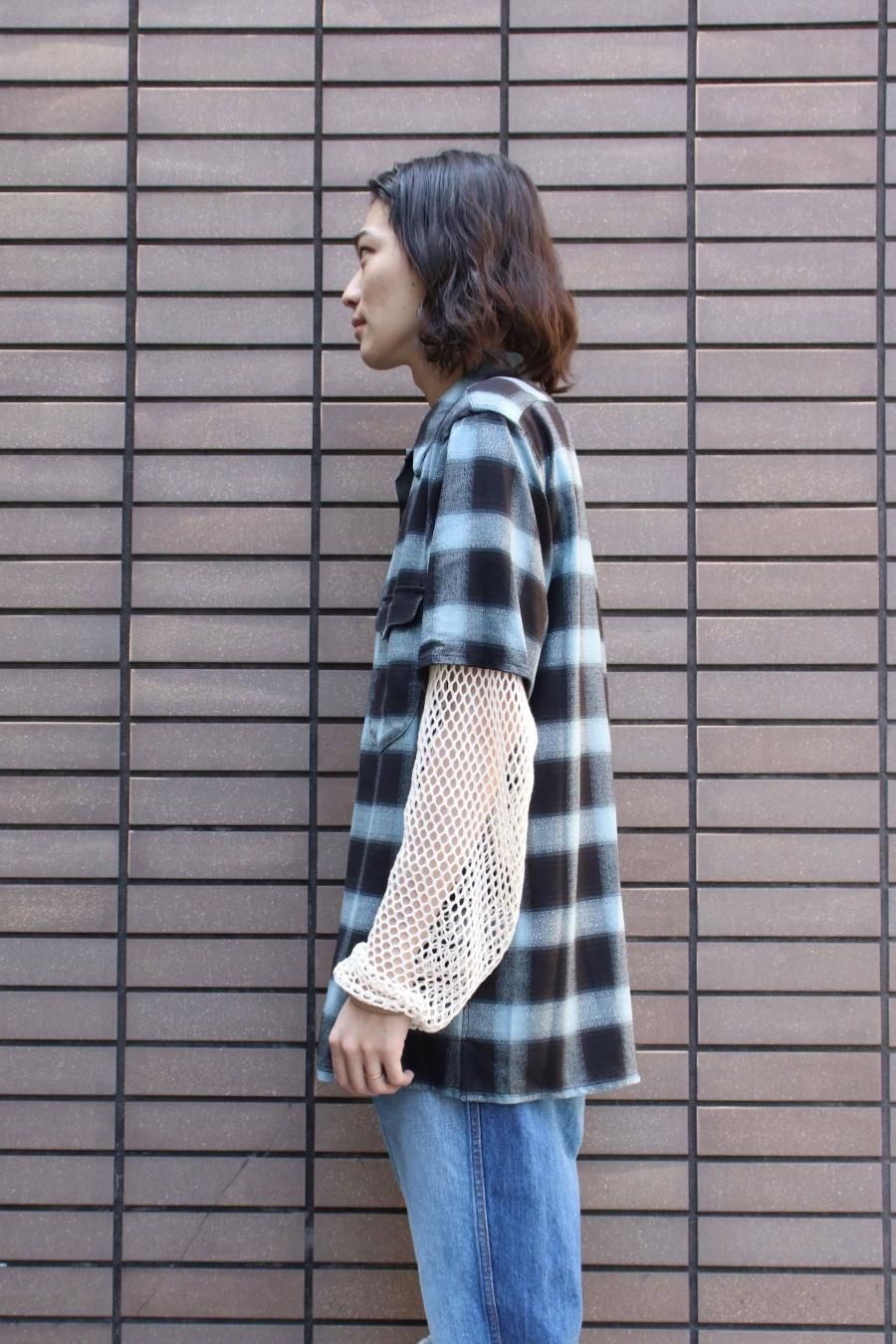 トップス sugarhill OMBRE PLAID HALF SLEEVE BLOUSE SUGARHILL [ OMBRE PLAID HALF SLEEVE BLOUSE ] TURQUOISE BLUE