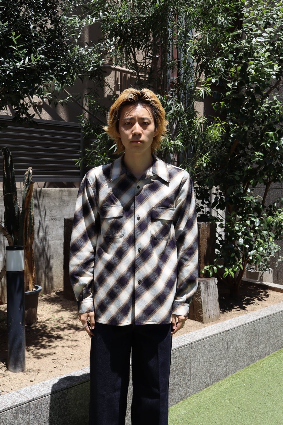 SUGARHILL（シュガーヒル）のINDIGO COTTON OMBRE PLAID OPEN COLLAR