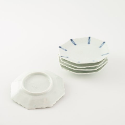 嬉野肥前吉田焼 224porcelain 輪花4寸皿 染付 小皿 5枚セット 2245