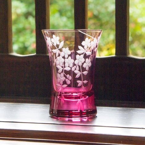 江戸花切子 しだれ桜 金赤 S ピンク - 廣田硝子 公式Online shop 江戸花切子 しだれ桜 金赤 S ピンク - 廣田硝子 公式Online shop