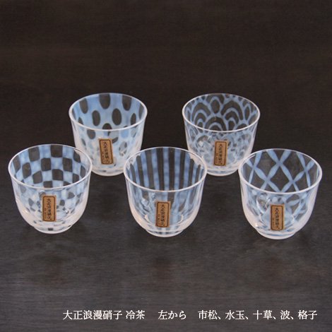 1056 廣田硝子 大正浪漫 冷茶 つなぎ格子 市松 グラス 6つセット