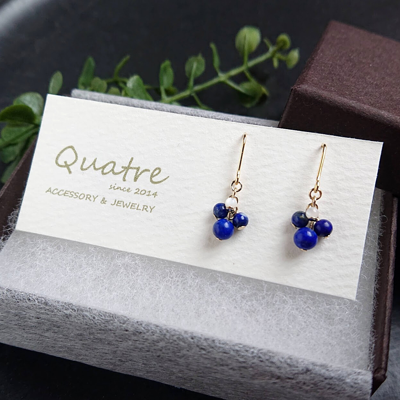 Siesta◆ラピスラズリ×水晶 ダブレットストーンピアス✧14kgf 天然石ジュエリー&アクセサリーQuatre ONLINE STORE