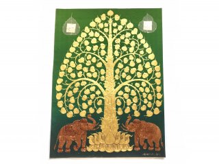 金箔付 象と菩提樹の絵画　特大サイズ【1】