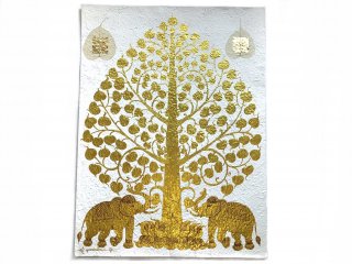 金箔付 象と菩提樹の絵画　特大サイズ【2】