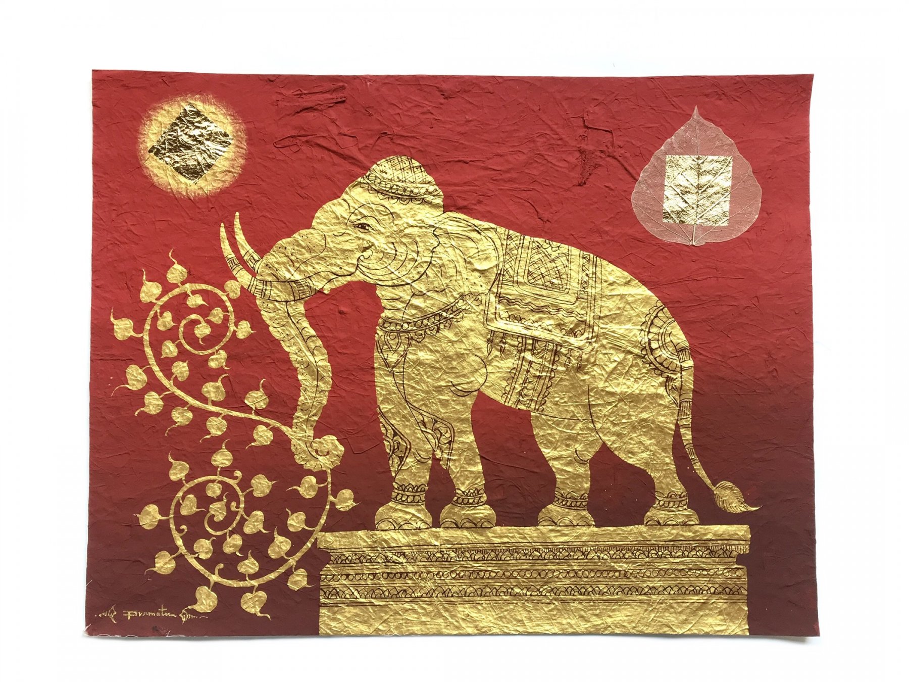 金箔付き 象絵画 - タイ・チェンマイより直接買付したアジアン雑貨