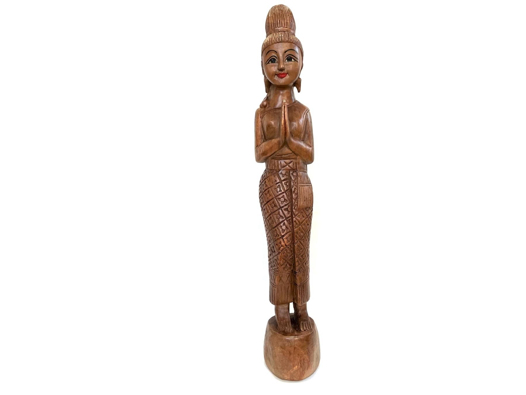 サワディー人形 アジアン家具 木彫り像 全高約77cm サワディー人形 - アジアンショップ楽象 / 現地買付のタイ雑貨を