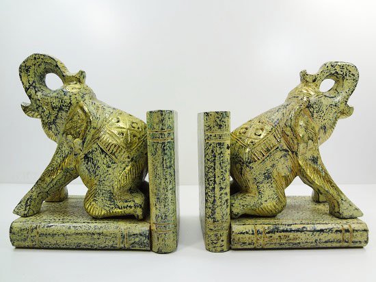 象のブックエンド（左右ペアーセット） - タイ・チェンマイより直接買付したアジアン雑貨　～アジアンショップ楽象～