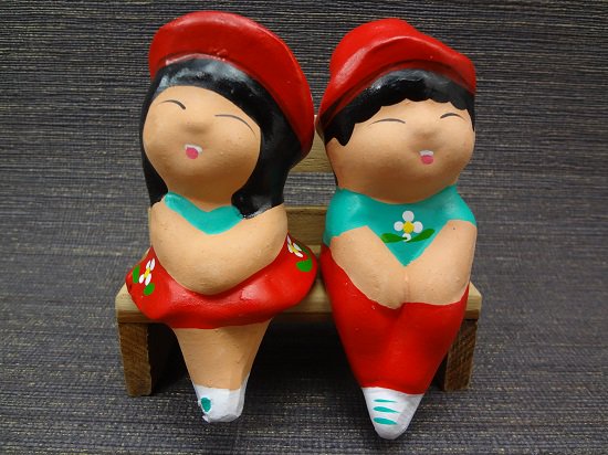 タイの素焼きペア人形の置物 - アジアンショップ楽象 タイ・チェンマイより直接買付のアジアン雑貨をお届けします