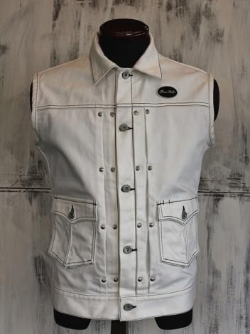 SKULL FLIGHT スカルフライト RIDERS STRETCH VEST TYPE-2 WHITE DENIM -  バイカーズファッション＆アメカジ通販 ROMEO'S CAFE 深谷市