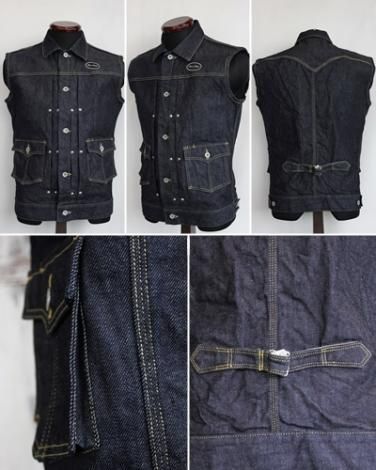 SKULL FLIGHT スカルフライト RIDERS STRETCH VEST TYPE-2 INDIGO