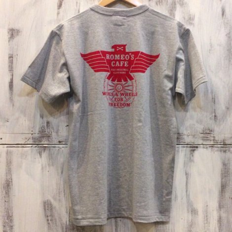 ROMEO'S CAFE ロメオズカフェ HENRY NECK TEE WINGS & WHEELS GRAY