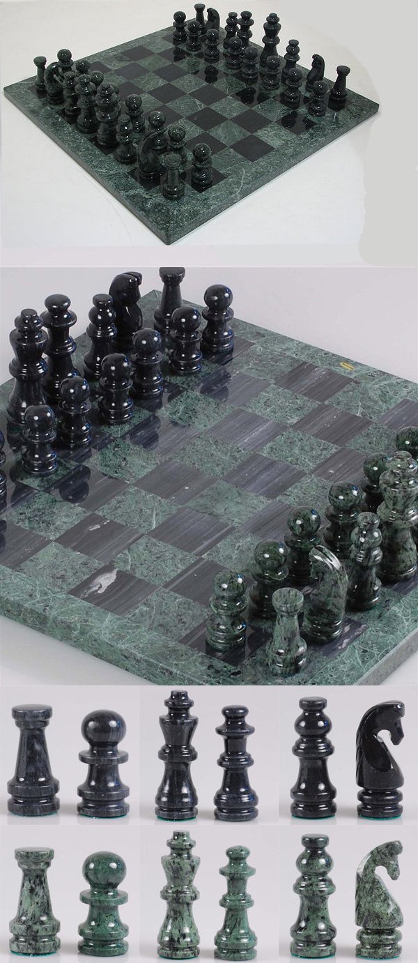 ブラック グリーン マーブル 16インチ 大理石 チェスセットの通販、盤 