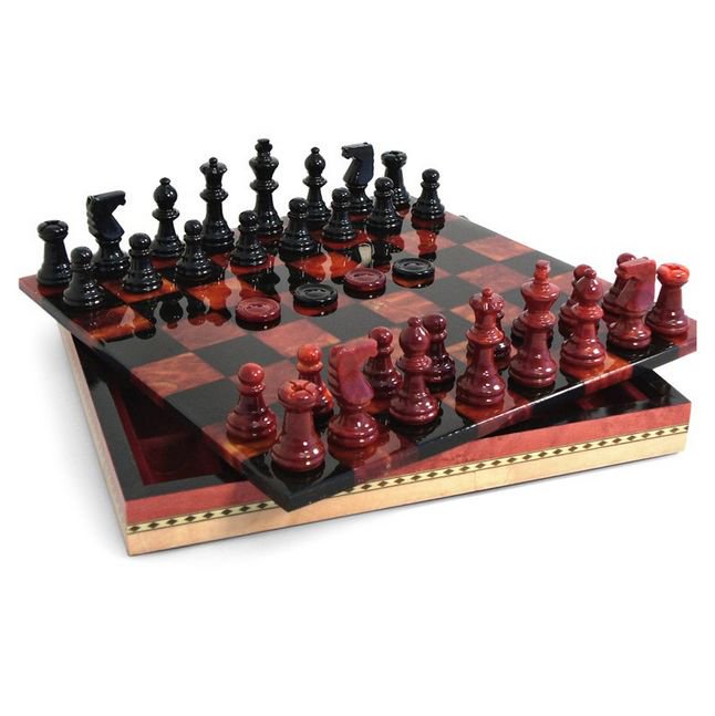 ブラック レッド Alabaster 13インチ チェスセットの通販、盤と駒の