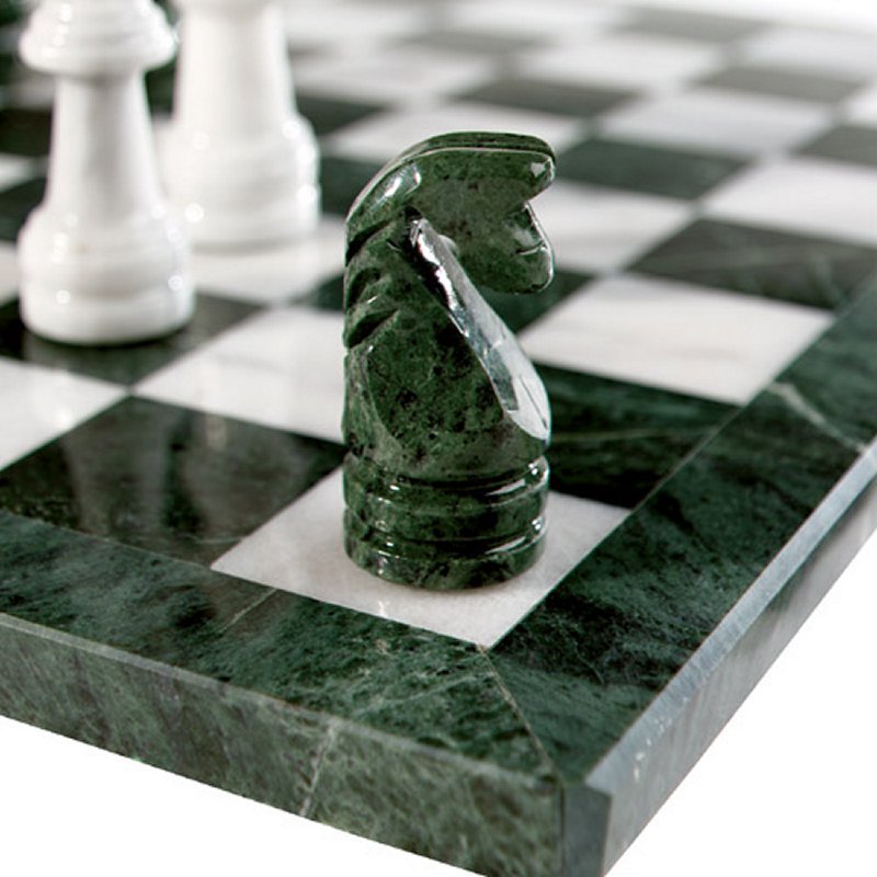 グリーン＆ホワイト マーブル チェスセット 18インチ チェスセット