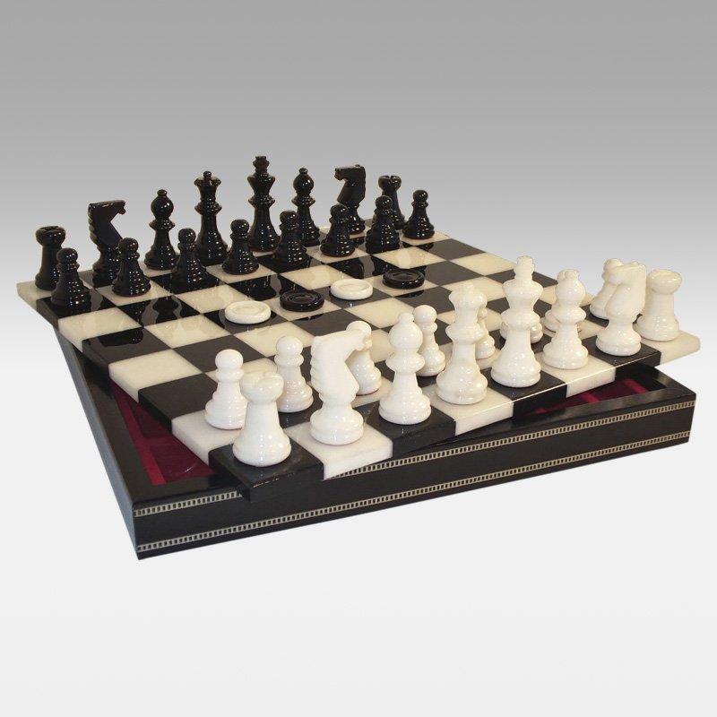 アラバスター チェス ＆ チェッカー セット ブラック/ホワイト 