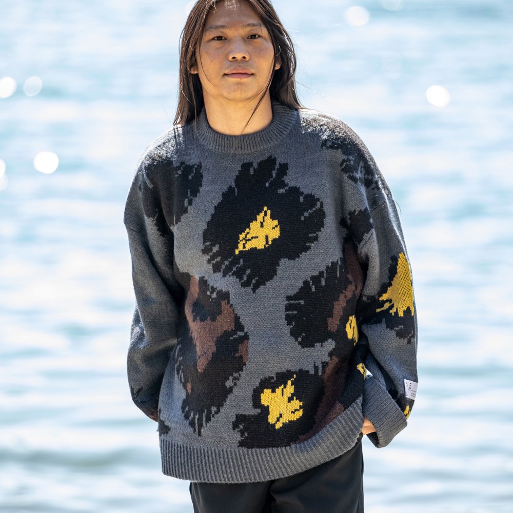 Leopard Knit Crewneck(Navy) - Deviluse ONLINE STORE