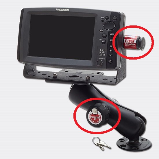 DuraSafe　GPS魚探盗難防止用ロック　E－LOCK（E－ロック）＆RAMノブロックセット - バスボートパーツセレクトショップ　HEARTS  SELECT