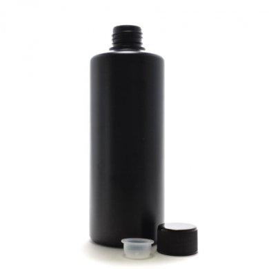プラスチック容器 300ml PE ストレートボトル [ ボトル：遮光黒 / スクリューキャップ：ブラック / 中栓 ][ 100個/ロット 送料無料 ]