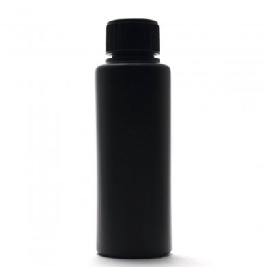 プラスチック容器 100ml PE ストレートボトル [ ボトル：遮光黒 / スクリューキャップ黒 /  密封中栓 ][100個/ロット 送料無料]