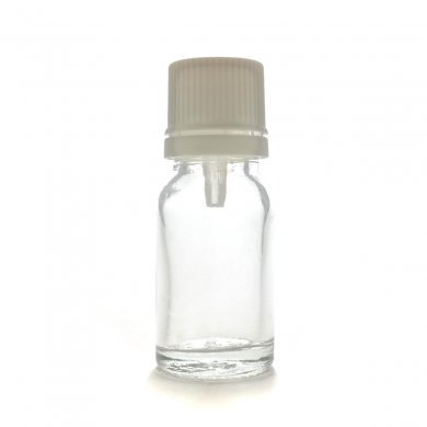 アロマ瓶 10ml 透明 [ セキュリティーキャップ白 ／ ドロッパー中栓 ] [ 48個/ロット 送料無料 ]