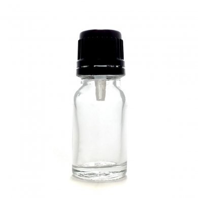 アロマ瓶 10ml 透明 [ セキュリティーキャップ黒 ／ ドロッパー中栓 ] [ 48個/ロット 送料無料 ]