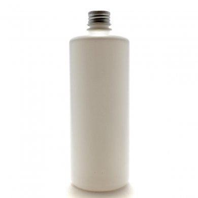プラスチック容器 500ml PE ストレートボトル [ ボトル：ホワイト ／ キャップ：アルミニウム ]