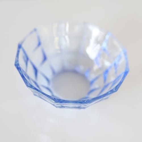 カットガラス 青色 ボウル 大丸　元箱付き カットガラス 青色 ボウル 大丸 元箱付き