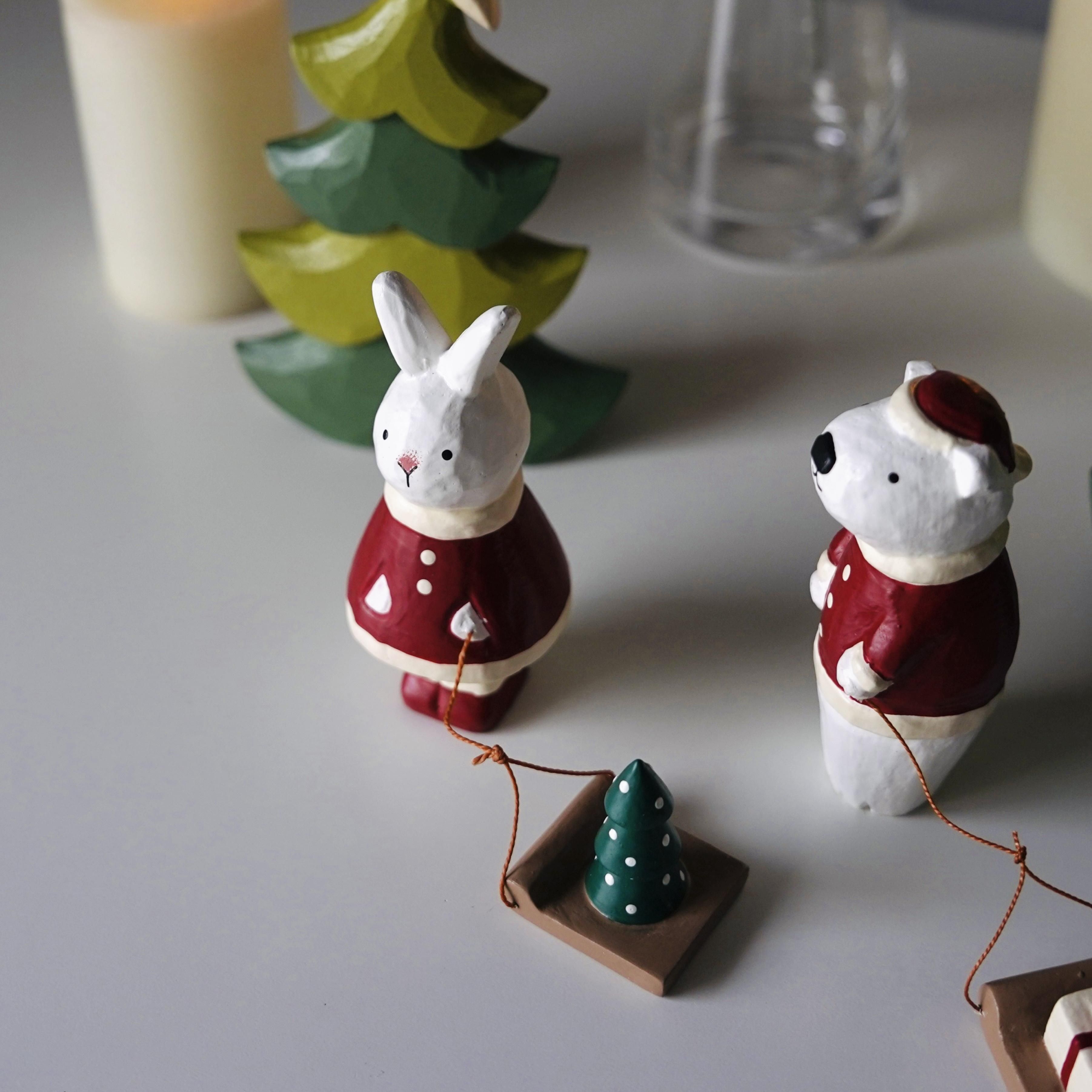 ぽれぽれ動物 polepole animal  T-Lab. ティーラボ  動物置物　木彫り クリスマスツリー ヨウル オブジェ1