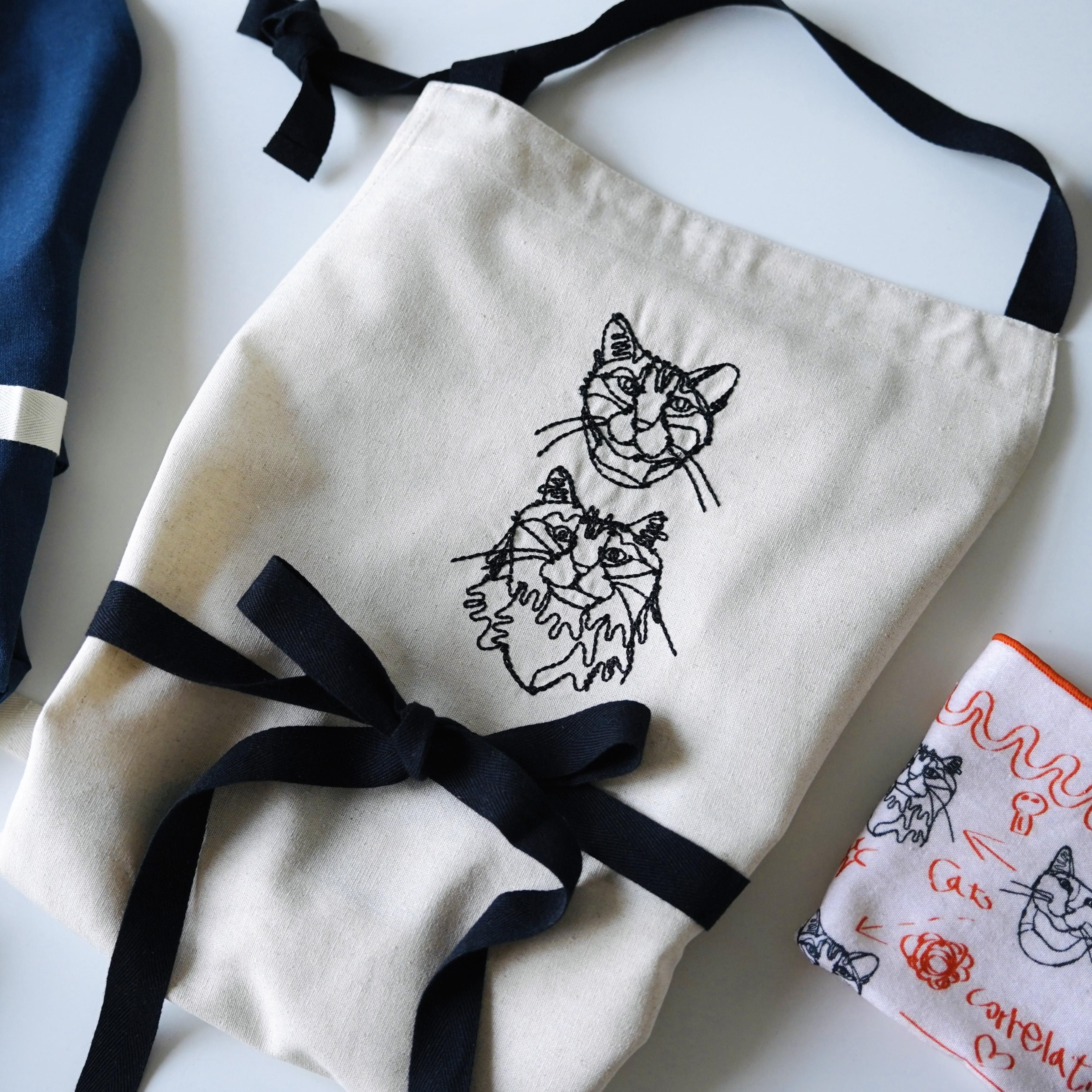  小川学 ワイヤーアート HAyU ハユ エプロン刺繍エプロン 猫