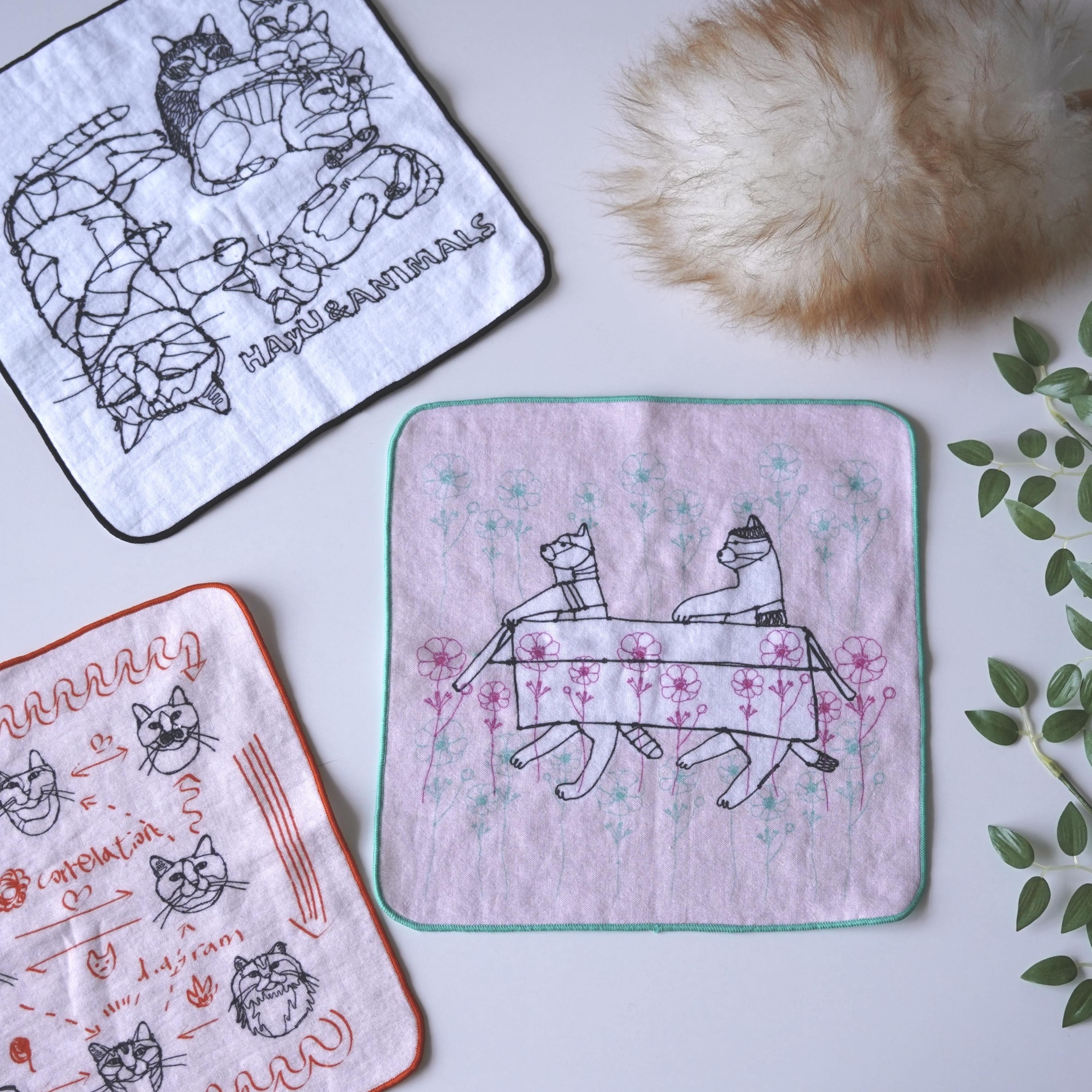  小川学 ワイヤーアート HAyU ハユ ジャガード タオル ハンカチ  猫ハンカチ 犬 