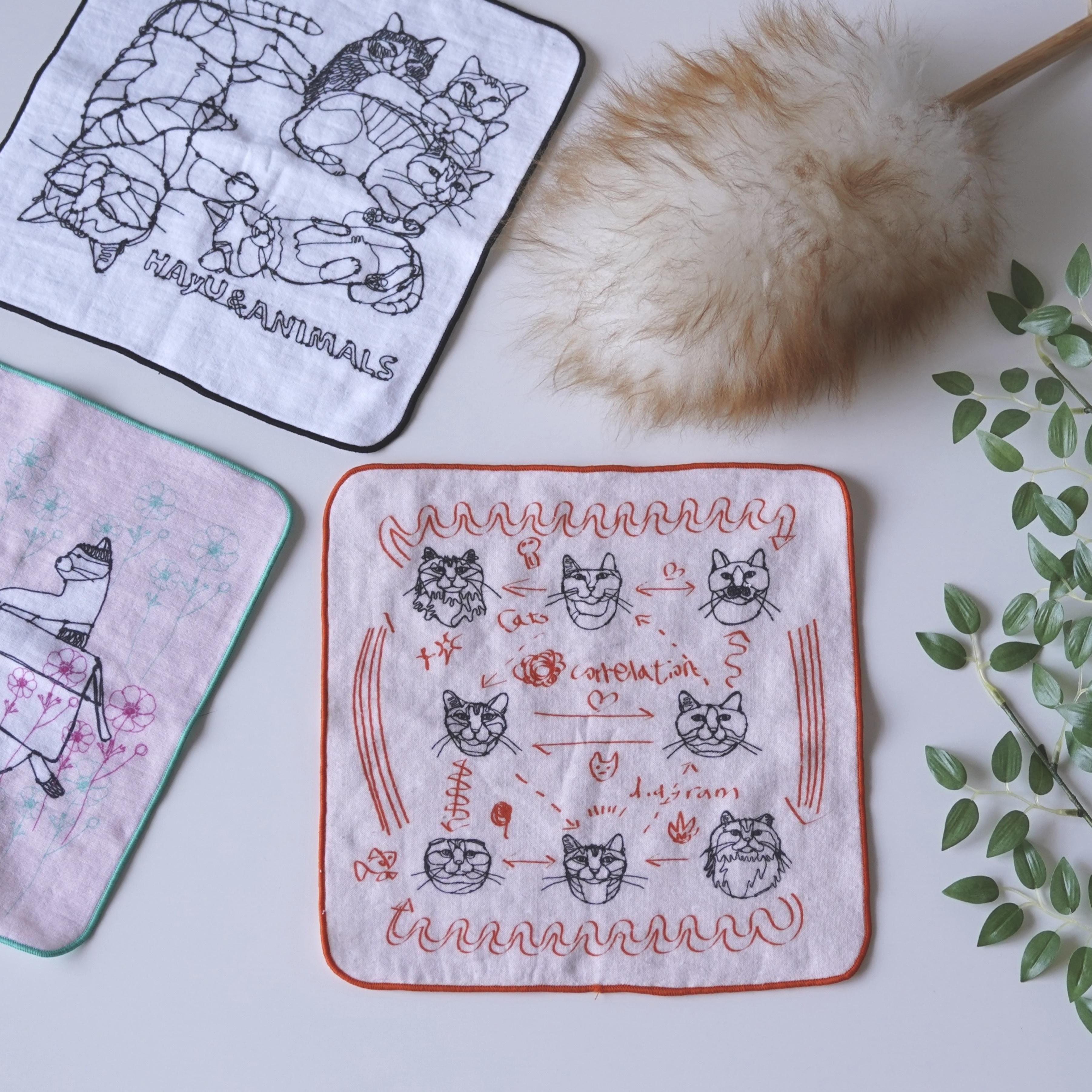  小川学 ワイヤーアート HAyU ハユ ジャガード タオル ハンカチ  猫ハンカチ 犬 