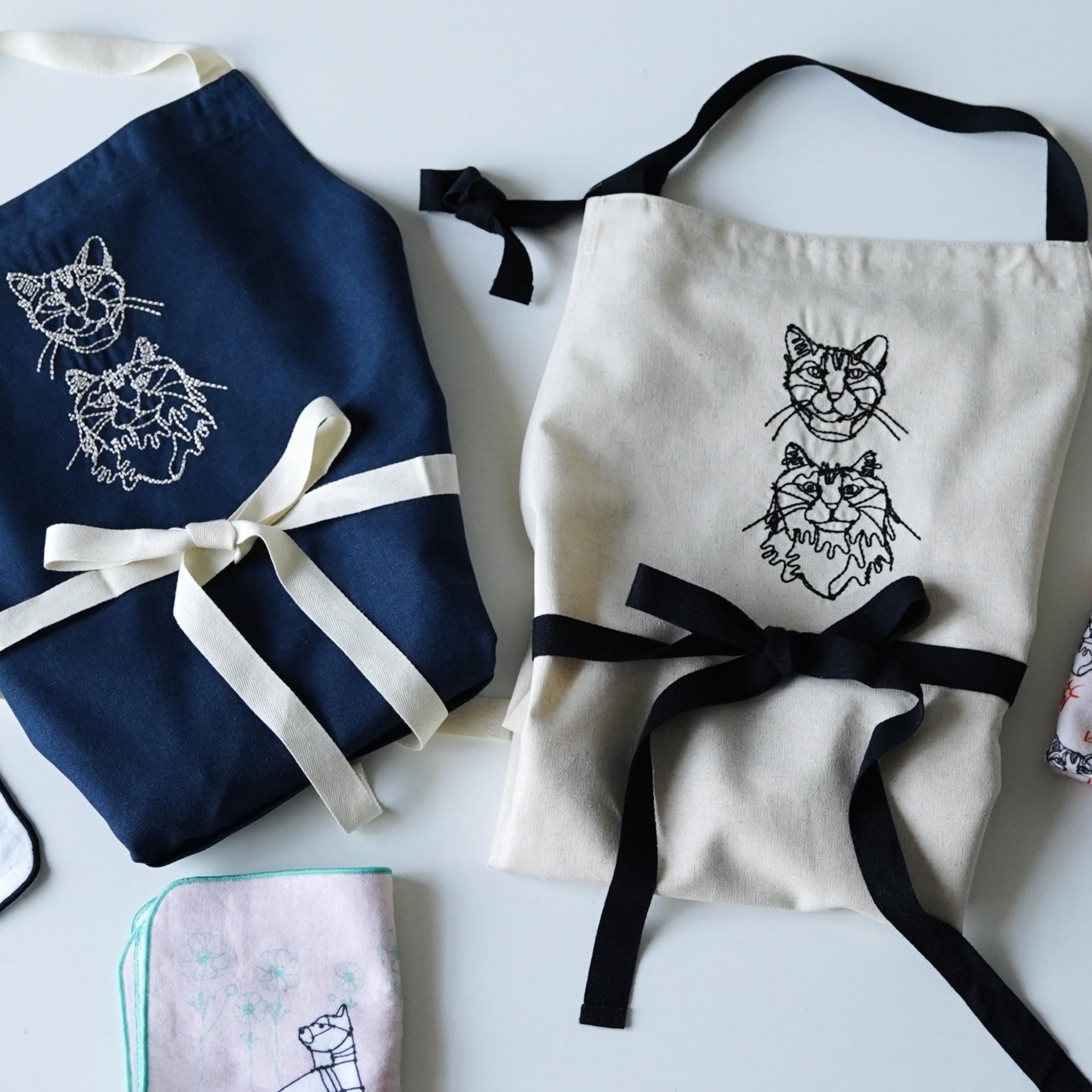  小川学 ワイヤーアート HAyU ハユ エプロン刺繍エプロン 猫