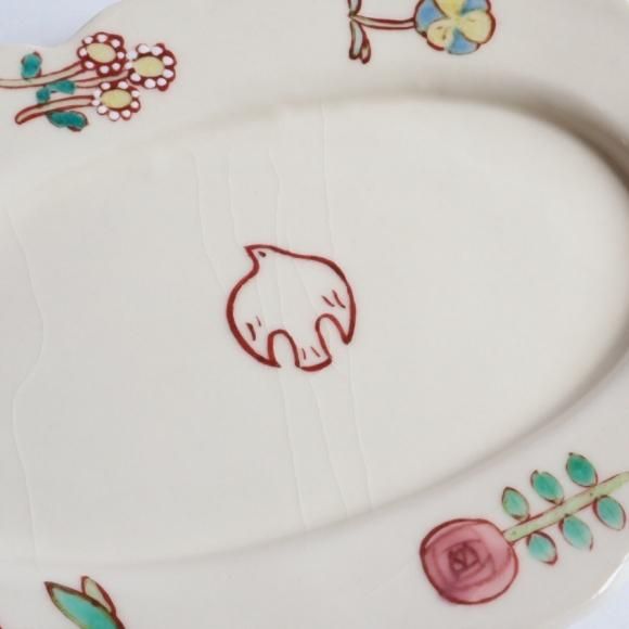 作家 長浜由起子 やぶから房 小花絵付皿 オーバル 中｜作家