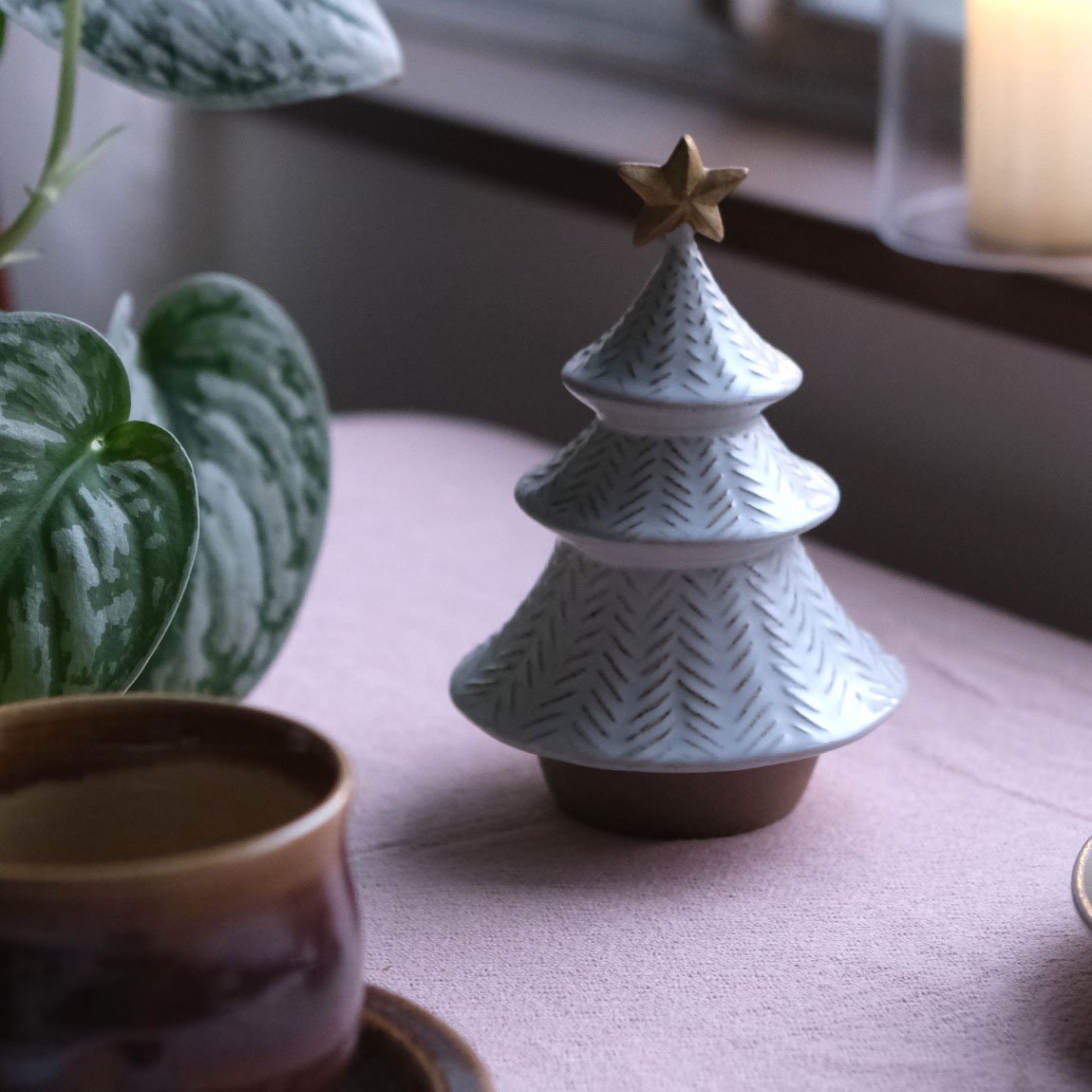 新品♦︎京千 星つきツリーのオブジェ♦︎陶器のクリスマスツリー 
